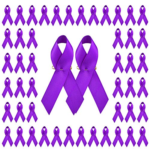 Wandic 100 Stück Satin-Broschen mit Sicherheitsnadeln für Bauchspeicheldrüsenkrebs, Alzheimer, Lupus, häusliche Gewalt, 7,5 x 4 cm, Violett von WANDIC