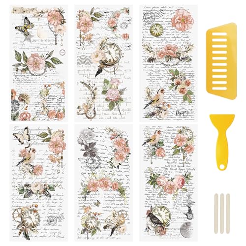 WANDIC 6 Blatt Rub-On-Transfer-Aufkleber, Wasserfeste Blumen-Aufkleber, Tagebuch-Album-Aufkleber, Möbel- Und Handwerksaufkleber Für DIY-Scrapbooking WANDIC 6 Blatt Rub-On-Transfer-Aufkleber, Wasserfeste Blumen-Aufkleber, Tagebuch-Album-Aufkleber, Möbel- Und Handwerksaufkleber Für DIY-Scrapbooking von WANDIC