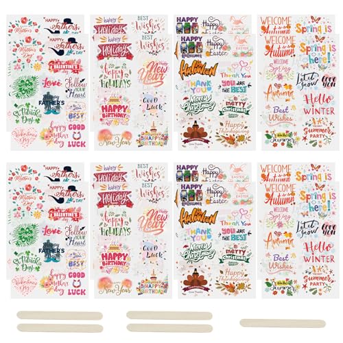 WANDIC 16 Blatt Rub-On-Transfer-Aufkleber, Weihnachten, Halloween, Jahreszeit, Urlaub, Aufkleber, mehrere Themen, Aufkleber für Scrapbook, Tagebuch, Planer, Album WANDIC 16 Blatt Rub-On-Transfer-Aufkleber, Weihnachten, Halloween, Jahreszeit, Urlaub, Aufkleber, mehrere Themen, Aufkleber für Scrapbook, Tagebuch, Planer, Album von WANDIC