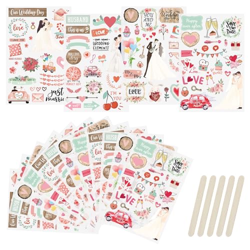 WANDIC 16 Blatt Rub-On-Transfer-Aufkleber-Set, 4 Stile, Hochzeits-Thema, Selbstklebende Aufkleber, Liebesmuster, Aufkleber für Scrapbook, Tagebuch, Handwerk WANDIC 16 Blatt Rub-On-Transfer-Aufkleber-Set, 4 Stile, Hochzeits-Thema, Selbstklebende Aufkleber, Liebesmuster, Aufkleber für Scrapbook, Tagebuch, Handwerk von WANDIC