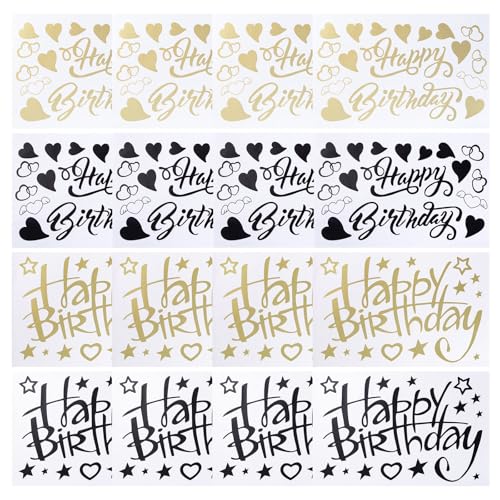 WANDIC 16 Stück Happy Birthday Aufkleber für Luftballons, goldfarben und schwarz, Geburtstagsaufkleber, Buchstaben-Aufkleber für Feier, Geburtstag, dekoratives Partyzubehör, Dekoration WANDIC 16 Stück Happy Birthday Aufkleber für Luftballons, goldfarben und schwarz, Geburtstagsaufkleber, Buchstaben-Aufkleber für Feier, Geburtstag, dekoratives Partyzubehör, Dekoration von WANDIC
