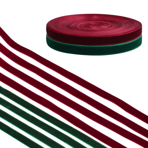 WANDIC 2 Stück Rot und Grün Samtbands, 9.1m*1cm, einseitig, Samt, Vintage, Seide, weich, für Weihnachten, Dekoration, Verpackung, Hochzeit, Blumenstrauß WANDIC 2 Stück Rot und Grün Samtbands, 9.1m*1cm, einseitig, Samt, Vintage, Seide, weich, für Weihnachten, Dekoration, Verpackung, Hochzeit, Blumenstrauß von WANDIC