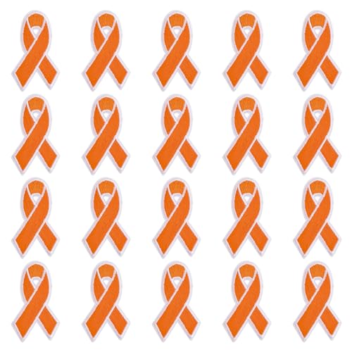 WANDIC 20 Stück orangefarbene Band-Aufnäher, dekorative Flicken zum Aufbügeln für T-Shirt, Jeans, Kissenbezug, DIY-Dekorationen für Leukämie-Bewusstsein von WANDIC