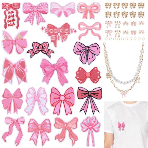 WANDIC 20 Stück rosa Schleife zum Aufbügeln auf Perlenkette Schleife Anhänger Set Applikationen zart bestickt Nähen auf Zubehör für Kleidung, T-Shirt, Taschen, Hüte DIY WANDIC 20 Stück rosa Schleife zum Aufbügeln auf Perlenkette Schleife Anhänger Set Applikationen zart bestickt Nähen auf Zubehör für Kleidung, T-Shirt, Taschen, Hüte DIY von WANDIC