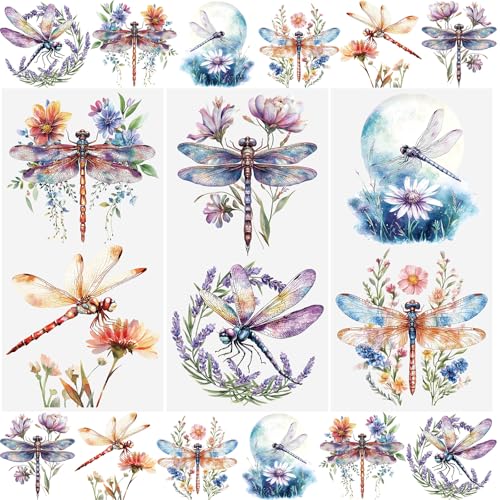 WANDIC 3 Bogen Rub on Transfer Stickers, Dragonfly Aufkleber Wand mit Blumen Muster, Wasserdicht, Handarbeiten, Möbel, DIY Kunsthandwerk, Dekorieren für Fotoalbum und Scrapbook, 15 x 30 cm WANDIC 3 Bogen Rub on Transfer Stickers, Dragonfly Aufkleber Wand mit Blumen Muster, Wasserdicht, Handarbeiten, Möbel, DIY Kunsthandwerk, Dekorieren für Fotoalbum und Scrapbook, 15 x 30 cm von WANDIC