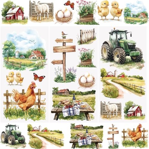 WANDIC 3 Bögen Frühlingsaufkleber zum Aufreiben, Bauernhof-Aufkleber, Landwirtschaftsaufkleber, wasserdichte Aufkleber, Möbelaufkleber, Heimdekoration, Aufkleber für Heimwerker, 15 x 30 cm von WANDIC