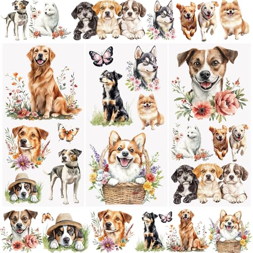WANDIC 3 Bögen Hunde Blumen Reiben auf Transfer-Aufkleber, wasserdicht, gemütlich, Hündchen, Transferaufkleber, Welpen, Tier-Aufkleber für Handwerk, Möbel, DIY, Basteln, Dekoration, 15 x 30 cm WANDIC 3 Bögen Hunde Blumen Reiben auf Transfer-Aufkleber, wasserdicht, gemütlich, Hündchen, Transferaufkleber, Welpen, Tier-Aufkleber für Handwerk, Möbel, DIY, Basteln, Dekoration, 15 x 30 cm von WANDIC