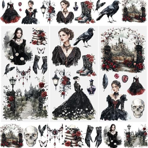 WANDIC 3 Bögen Transfer-Aufkleber, Gothicism Girl, wasserdicht, Möbelhandwerk, dekorativ, Junk-Tagebücher für DIY-Scrapbooking, 15 x 30 cm WANDIC 3 Bögen Transfer-Aufkleber, Gothicism Girl, wasserdicht, Möbelhandwerk, dekorativ, Junk-Tagebücher für DIY-Scrapbooking, 15 x 30 cm von WANDIC