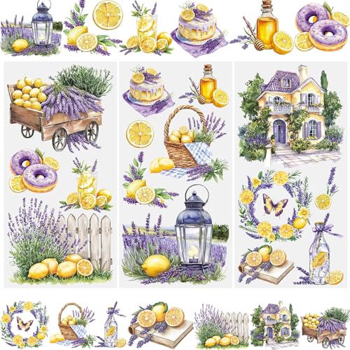 WANDIC 3 Bögen Transfer-Aufkleber, Motiv: Lavendel, Zitrone, wasserdicht, Aufkleber für Alben, Möbel, Laptop, Alben, 15 x 30 cm WANDIC 3 Bögen Transfer-Aufkleber, Motiv: Lavendel, Zitrone, wasserdicht, Aufkleber für Alben, Möbel, Laptop, Alben, 15 x 30 cm von WANDIC