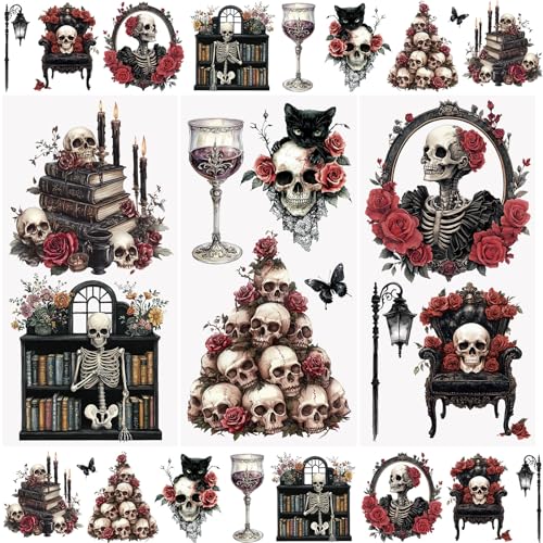 WANDIC 3 Bögen Transfer-Aufkleber, Retro-Totenkopf-Thema, wasserdicht, Möbelhandwerk, dekorativ für DIY, Scrapbooking, Fotoalben, 15 x 30 cm WANDIC 3 Bögen Transfer-Aufkleber, Retro-Totenkopf-Thema, wasserdicht, Möbelhandwerk, dekorativ für DIY, Scrapbooking, Fotoalben, 15 x 30 cm von WANDIC