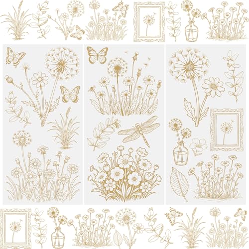 WANDIC 3 Bögen Transfer-Aufkleber, goldene Blume, wasserdichte Aufkleber, Möbelhandwerk, Dekoration, Junk-Tagebücher für DIY-Scrapbooking, 15 x 30 cm WANDIC 3 Bögen Transfer-Aufkleber, goldene Blume, wasserdichte Aufkleber, Möbelhandwerk, Dekoration, Junk-Tagebücher für DIY-Scrapbooking, 15 x 30 cm von WANDIC