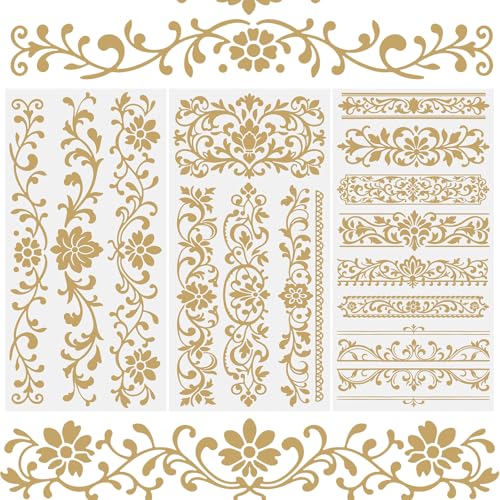 WANDIC 3 Bögen Transfer-Aufkleber, goldene Retro-Bordüre, wasserdichte Aufkleber, Möbelhandwerk, dekorativ, Junk-Tagebücher für Heimwerker, Schrank, 15 x 30 cm WANDIC 3 Bögen Transfer-Aufkleber, goldene Retro-Bordüre, wasserdichte Aufkleber, Möbelhandwerk, dekorativ, Junk-Tagebücher für Heimwerker, Schrank, 15 x 30 cm von WANDIC
