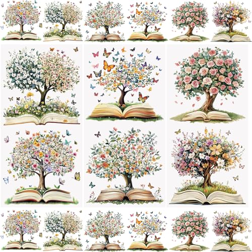WANDIC 3 Bögen Transfer-Aufkleber für Möbel, Buchbaum, Schmetterling, Aufkleber, Scrapbook-Aufkleber, für Fotoalben, Tassen, Vasen, 15 x 30 cm von WANDIC
