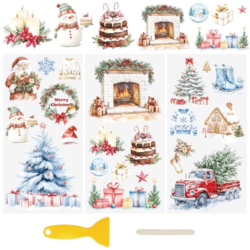 WANDIC 3 Bögen UV DTF Cup Warp Merry Christmas Rub on Transfer Aufkleber, Weihnachten, wasserdichte Aufkleber für DIY Glas Fenster Wasserflasche Möbel Handwerk, 15 x 30 cm von WANDIC