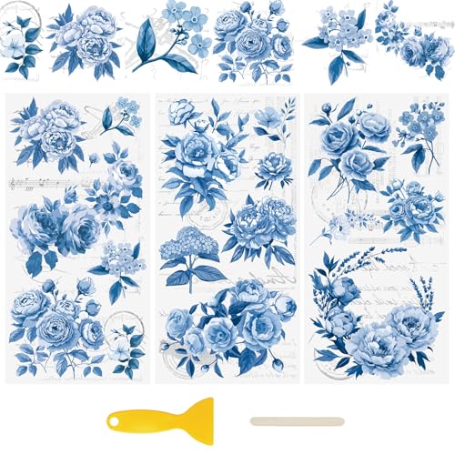 WANDIC 3 Bögen UV-Transfer-Aufkleber, blaues Blumen-Thema, 3D-Aufkleber, für selbstgemachte Glasbecher, Möbel, Wasserflasche, Laptop, Handwerk, 15 x 30 cm WANDIC 3 Bögen UV-Transfer-Aufkleber, blaues Blumen-Thema, 3D-Aufkleber, für selbstgemachte Glasbecher, Möbel, Wasserflasche, Laptop, Handwerk, 15 x 30 cm von WANDIC