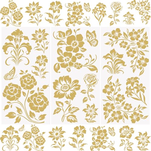 WANDIC 3 Bögen goldene Blumen zum Reiben auf Transfer-Aufkleber, wasserdicht, Vintage-Schmetterling, Transfer-Aufkleber für Handwerk, Möbel, DIY, Basteln, Dekoration, 15 x 30 cm WANDIC 3 Bögen goldene Blumen zum Reiben auf Transfer-Aufkleber, wasserdicht, Vintage-Schmetterling, Transfer-Aufkleber für Handwerk, Möbel, DIY, Basteln, Dekoration, 15 x 30 cm von WANDIC
