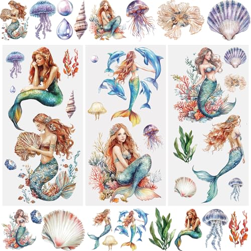 WANDIC 3 Bogen Rub on Transfer Stickers, Fantastische Meerjungfrau Aufkleber Wand, Wasserdicht, Handarbeiten, Möbel, DIY Kunsthandwerk, Dekorieren für Fotoalbum und Scrapbook, 15 x 30 cm WANDIC 3 Bogen Rub on Transfer Stickers, Fantastische Meerjungfrau Aufkleber Wand, Wasserdicht, Handarbeiten, Möbel, DIY Kunsthandwerk, Dekorieren für Fotoalbum und Scrapbook, 15 x 30 cm von WANDIC