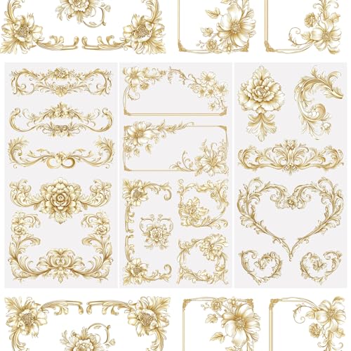 WANDIC 3 Bogen Rub on Transfer Stickers, Gold Mandala Aufkleber mit Grenze Blumen Muster, Europäischer Stil, Wasserdicht, Möbel, Kunsthandwerk, Verzierungen für Fotoalbum und Scrapbook, 15 x 30 cm WANDIC 3 Bogen Rub on Transfer Stickers, Gold Mandala Aufkleber mit Grenze Blumen Muster, Europäischer Stil, Wasserdicht, Möbel, Kunsthandwerk, Verzierungen für Fotoalbum und Scrapbook, 15 x 30 cm von WANDIC