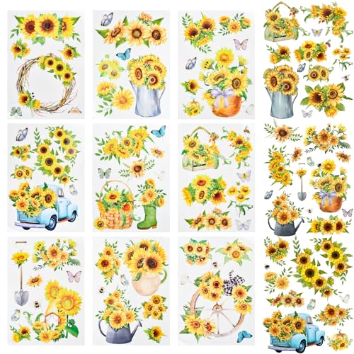 WANDIC 3 Bogen UV DTF Cup Warp Transfer Stickers, Sonnenblumen 3D Muster Rub on Aufkleber, Wasserdicht, Glas, Handarbeiten, Möbel, DIY Kunsthandwerk, Dekorieren für Bastelglas, 15x30 cm WANDIC 3 Bogen UV DTF Cup Warp Transfer Stickers, Sonnenblumen 3D Muster Rub on Aufkleber, Wasserdicht, Glas, Handarbeiten, Möbel, DIY Kunsthandwerk, Dekorieren für Bastelglas, 15x30 cm von WANDIC