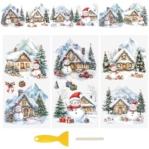 WANDIC 3 Bogen UV DTF Weihnachtsaufkleber Groß, Weihnachten Schneemann Hütte Cup Warp Rub on Transfer Stickers, Wasserdichte Aufkleber für Möbel Glas Fenster Wasserflasche DIY, 15 x 30 cm WANDIC 3 Bogen UV DTF Weihnachtsaufkleber Groß, Weihnachten Schneemann Hütte Cup Warp Rub on Transfer Stickers, Wasserdichte Aufkleber für Möbel Glas Fenster Wasserflasche DIY, 15 x 30 cm von WANDIC