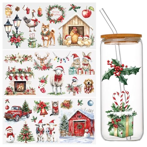 WANDIC 3 Bogen UV DTF Weihnachtsaufkleber Groß, Weihnachtsbauernhof Cup Warp Rub on Transfer Stickers, Wasserdichte Aufkleber für Möbel Glas Fenster Wasserflasche DIY, 15 x 30 cm WANDIC 3 Bogen UV DTF Weihnachtsaufkleber Groß, Weihnachtsbauernhof Cup Warp Rub on Transfer Stickers, Wasserdichte Aufkleber für Möbel Glas Fenster Wasserflasche DIY, 15 x 30 cm von WANDIC