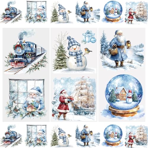 WANDIC 3 Bogen Weihnachtsaufkleber Groß, Eisblaue Schnee Sticker Weihnachten, Möbel Aufkleber, Wasserdicht, Rub on Sticker Weihnachten Dekor für Junk Journal und Scrapbook, 15 x 30 cm WANDIC 3 Bogen Weihnachtsaufkleber Groß, Eisblaue Schnee Sticker Weihnachten, Möbel Aufkleber, Wasserdicht, Rub on Sticker Weihnachten Dekor für Junk Journal und Scrapbook, 15 x 30 cm von WANDIC