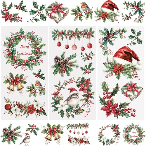 WANDIC 3 Bogen Weihnachtsaufkleber Groß, Rote Früchte Sticker Weihnachten, Möbel Aufkleber, Wasserdicht, Rub on Sticker Weihnachten Dekor für Junk Journal und Scrapbook, 15 x 30 cm WANDIC 3 Bogen Weihnachtsaufkleber Groß, Rote Früchte Sticker Weihnachten, Möbel Aufkleber, Wasserdicht, Rub on Sticker Weihnachten Dekor für Junk Journal und Scrapbook, 15 x 30 cm von WANDIC
