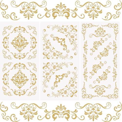 WANDIC 3 Stück Aufkleber zum Aufreiben, goldene Retro-Bordüre, europäischer Stil, Aufkleber für DIY, Scrapbooking, Fotoalben, Möbel von WANDIC