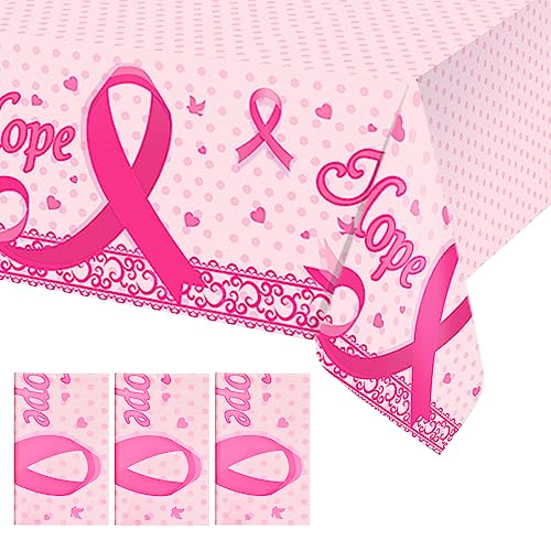 WANDIC 3 Stück Rechteck Brustkrebs-Bewusstseins-Tischdecke, rosa Schleife, Kunststoff-Tischdecke, krebsfreies Zubehör, Überlebende, Hoffnung, Dekorationen für DIY-Party von WANDIC