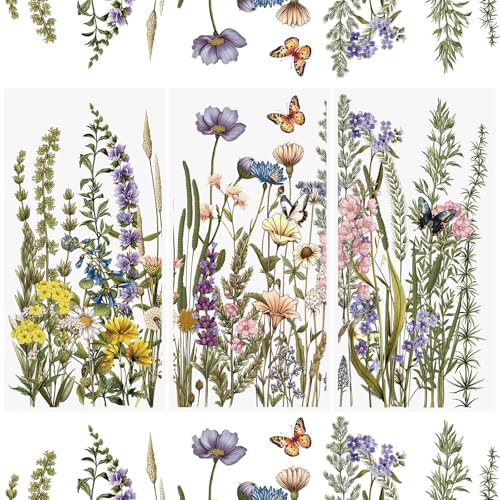 WANDIC 3 x Transfer-Aufkleber mit Blumen und Pflanzen, wasserdicht, Möbel, Handwerk, Verzierungen für DIY, Scrapbooking, Fotoalben, 15 x 30 cm von WANDIC