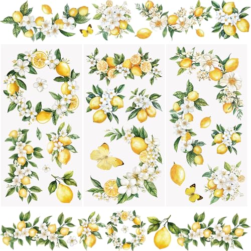 WANDIC 3 x Transfer-Aufkleber mit Zitronenblüten-Muster, wasserdicht, Möbel, Handwerk, Verzierungen für DIY, Scrapbooking, Fotoalben, 15 x 30 cm von WANDIC