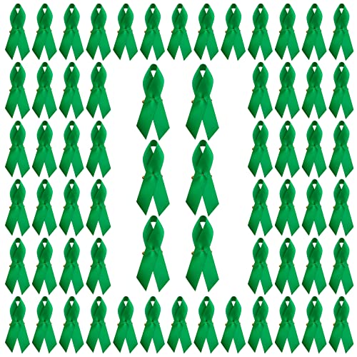 WANDIC 300 Stück grüne psychische Gesundheits-Bewusstseinsbänder mit Sicherheitsnadeln, Satinbänder, Leberkrebs-Bewusstseins-Abzeichen für Frauen oder Männer, Wohltätigkeitsorganisation(7,5 x 4 cm) von WANDIC