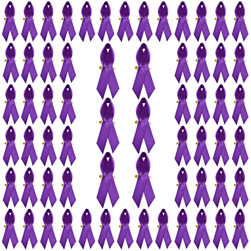 WANDIC 300 Stück lila Band-Satin-Pins Bewusstseinsnadeln für häusliche Gewalt Lupus Alzheimer Bauchspeicheldrüsenkrebs Bewusstseins-Pins Lila Brosche Wohltätigkeitsorganisation (7,5 x 4 cm) von WANDIC