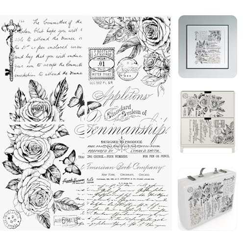 WANDIC 4 Blatt Schwarze Buchstaben-Motiv-Aufkleber zum Aufreiben, Skizzieren, Blumen-Aufkleber für Bastelarbeiten, Scrapbooking, Fotoalben, Möbel, 30 x 24 cm von WANDIC