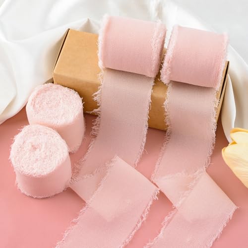 WANDIC 4 Rollen Chiffonband Fransen, Fransen an den Kanten, Seidenähnliches Band, Fransen-Kanten, Band für Geschenke, Blumensträuße, Verpackung, Hochzeit, Festival, Dekoration, DIY Handwerk (Rosa) WANDIC 4 Rollen Chiffonband Fransen, Fransen an den Kanten, Seidenähnliches Band, Fransen-Kanten, Band für Geschenke, Blumensträuße, Verpackung, Hochzeit, Festival, Dekoration, DIY Handwerk (Rosa) von WANDIC