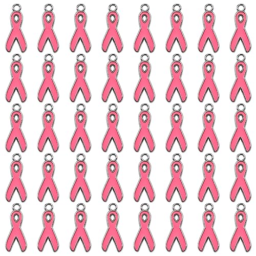 WANDIC 40 Stück rosa Band-Anhänger, schlanke Legierung, Brustkrebs-Bewusstseins-Charms, Zubehör für DIY-Handwerk, Halsketten, Armbänder, Schmuckherstellung von WANDIC