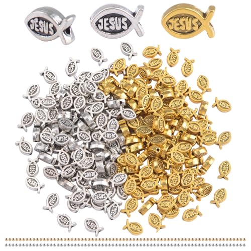 WANDIC 400 Stück Jesus-Fisch-Perlen, religiöse Charm-Perlen, Legierung, christliche Fischform, lose Perlen für DIY-Armbänder, Halsketten, Schmuckherstellung WANDIC 400 Stück Jesus-Fisch-Perlen, religiöse Charm-Perlen, Legierung, christliche Fischform, lose Perlen für DIY-Armbänder, Halsketten, Schmuckherstellung von WANDIC