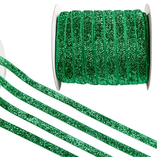 WANDIC 45.7m*1cm Grünes Glitzer-Samtband, einseitiges Samtband, Vintage, Seidenweiches Band für Weihnachten, Dekoration, Verpackung, Hochzeit, Blumenstrauß WANDIC 45.7m*1cm Grünes Glitzer-Samtband, einseitiges Samtband, Vintage, Seidenweiches Band für Weihnachten, Dekoration, Verpackung, Hochzeit, Blumenstrauß von WANDIC
