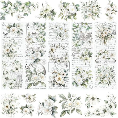 WANDIC 5 Blatt Transfer-Aufkleber, Retro-weiße Blumenmuster, Aufkleber für DIY, Scrapbooking, Fotoalben, Möbel, 30 x 9,9 cm WANDIC 5 Blatt Transfer-Aufkleber, Retro-weiße Blumenmuster, Aufkleber für DIY, Scrapbooking, Fotoalben, Möbel, 30 x 9,9 cm von WANDIC