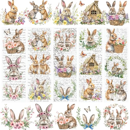 WANDIC 5 Bögen Kaninchenblumen, Transfer-Aufkleber, wasserdicht, Vintage-Hasen-Transferaufkleber, Alphabet-Hintergrundaufkleber für Handwerk, Möbel, DIY, Basteln, Dekoration, 10 x 30 cm WANDIC 5 Bögen Kaninchenblumen, Transfer-Aufkleber, wasserdicht, Vintage-Hasen-Transferaufkleber, Alphabet-Hintergrundaufkleber für Handwerk, Möbel, DIY, Basteln, Dekoration, 10 x 30 cm von WANDIC