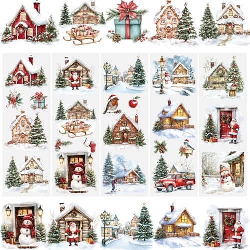 WANDIC 5 Bogen Weihnachtsaufkleber, Schnee Aussicht Hütte Sticker Weihnachten, Möbel Aufkleber, Wasserdicht, Rub on Sticker Weihnachten Dekor für Junk Journal und Scrapbook, 10 x 30 cm WANDIC 5 Bogen Weihnachtsaufkleber, Schnee Aussicht Hütte Sticker Weihnachten, Möbel Aufkleber, Wasserdicht, Rub on Sticker Weihnachten Dekor für Junk Journal und Scrapbook, 10 x 30 cm von WANDIC