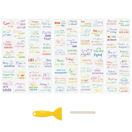WANDIC 5 Bogen Rub on Transfer Stickers, Bunte Schriftzug Ermutigungsworte Sprüche Aufkleber, Wasserdicht, Handarbeiten, Möbel, DIY Kunsthandwerk, Dekorieren für Fotoalbum und Scrapbook, 10 * 30cm WANDIC 5 Bogen Rub on Transfer Stickers, Bunte Schriftzug Ermutigungsworte Sprüche Aufkleber, Wasserdicht, Handarbeiten, Möbel, DIY Kunsthandwerk, Dekorieren für Fotoalbum und Scrapbook, 10 * 30cm von WANDIC