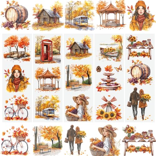 WANDIC 5 Bogen Rub on Transfer Stickers, Landschaft des Herbstes Möbel Aufkleber Junk Journal Zubehör Set, Wasserdicht, Handarbeiten, DIY Kunsthandwerk, Dekor für Fotoalbum und Scrapbook, 10 x 30 cm WANDIC 5 Bogen Rub on Transfer Stickers, Landschaft des Herbstes Möbel Aufkleber Junk Journal Zubehör Set, Wasserdicht, Handarbeiten, DIY Kunsthandwerk, Dekor für Fotoalbum und Scrapbook, 10 x 30 cm von WANDIC