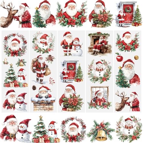 WANDIC 5 Bogen Weihnachtsaufkleber, Schnee Weihnachtsmann Sticker, Möbel Aufkleber, Wasserdicht, Rub on Sticker Weihnachten Dekor für Junk Journal und Scrapbook, 10 x 30 cm WANDIC 5 Bogen Weihnachtsaufkleber, Schnee Weihnachtsmann Sticker, Möbel Aufkleber, Wasserdicht, Rub on Sticker Weihnachten Dekor für Junk Journal und Scrapbook, 10 x 30 cm von WANDIC