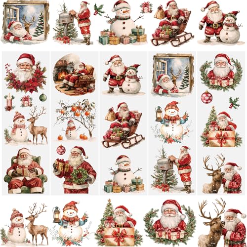 WANDIC 5 Bogen Weihnachtsaufkleber Groß, Vintage Schnee Weihnachtsmann Sticker, Möbel Aufkleber, Wasserdicht, Rub on Sticker Weihnachten Dekor für Junk Journal und Scrapbook, 10 x 30 cm WANDIC 5 Bogen Weihnachtsaufkleber Groß, Vintage Schnee Weihnachtsmann Sticker, Möbel Aufkleber, Wasserdicht, Rub on Sticker Weihnachten Dekor für Junk Journal und Scrapbook, 10 x 30 cm von WANDIC