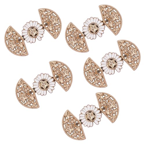 WANDIC 5 Paar goldfarbene Strickjacken-Clips, hohle Blumen-Umhang-Verschlüsse, Haken und Ösen, Cardigan-Clip, Umhang-Verschlüsse für Pullover, Schal WANDIC 5 Paar goldfarbene Strickjacken-Clips, hohle Blumen-Umhang-Verschlüsse, Haken und Ösen, Cardigan-Clip, Umhang-Verschlüsse für Pullover, Schal von WANDIC