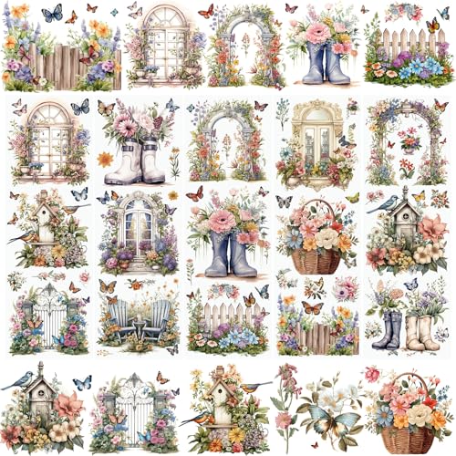 WANDIC 5 Stück Blumen-Motiv-Aufkleber, Fenster- und Landschaftsaufkleber, Schmetterlings-Aufkleber für Geschenkverpackung, DIY, Scrapbooking, Alben, Möbel, 10 x 30 cm von WANDIC