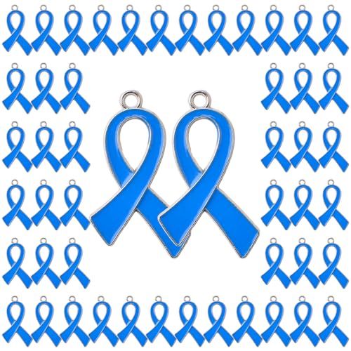 WANDIC 50 Stück Blaue Bandanhänger, 0.98 x 1.57,(5) cm Große Legierungs-Charms Für Darmkrebs-Bewusstsein, Band-Charms, Zubehör Für Die Schmuckherstellung von WANDIC