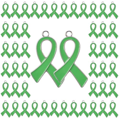 WANDIC 50 Stück grüne Bandanhänger, 2,4 x 4,9 cm, Legierung, für psychische Gesundheit, Bewusstseins-Charms, Zubehör für Schmuckherstellung WANDIC 50 Stück grüne Bandanhänger, 2,4 x 4,9 cm, Legierung, für psychische Gesundheit, Bewusstseins-Charms, Zubehör für Schmuckherstellung von WANDIC