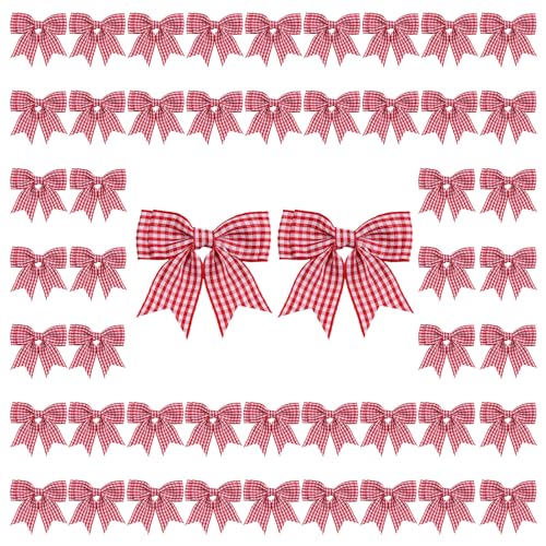 WANDIC 50 Stück rot-weiß karierte Satinband-Schleifen, große dekorative Polyester-Schleife, vorgebunden, vorgefertigte Schleifen für Leckerli-Tüten, Hochzeitsgeschenke, Dekoration, Geschenkverpackung, WANDIC 50 Stück rot-weiß karierte Satinband-Schleifen, große dekorative Polyester-Schleife, vorgebunden, vorgefertigte Schleifen für Leckerli-Tüten, Hochzeitsgeschenke, Dekoration, Geschenkverpackung, von WANDIC